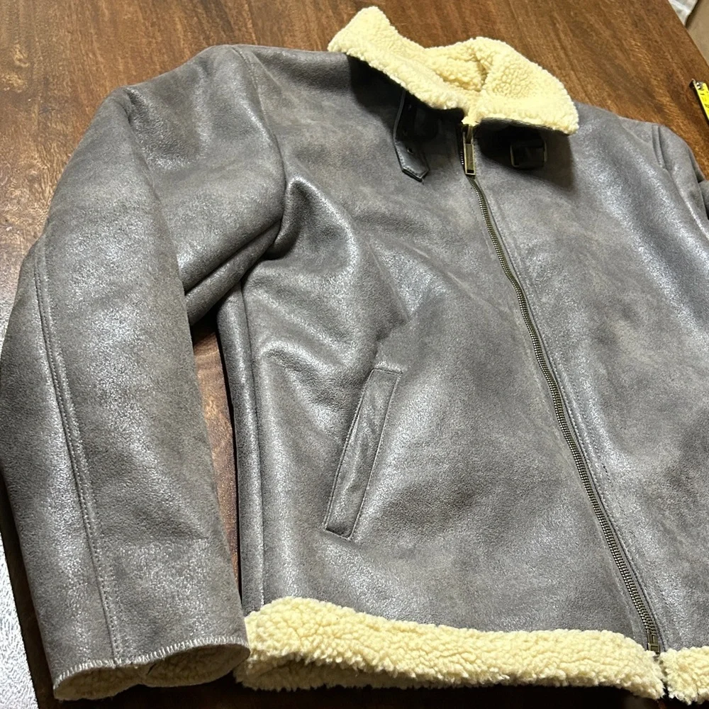 Zara gray with Cream Shearling Jacket - Picture 5 of 12